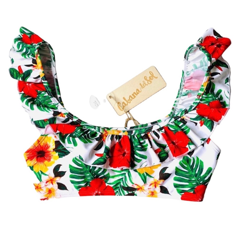 Cabana del Sol Swimsuit Top Girl Size Small Floral
